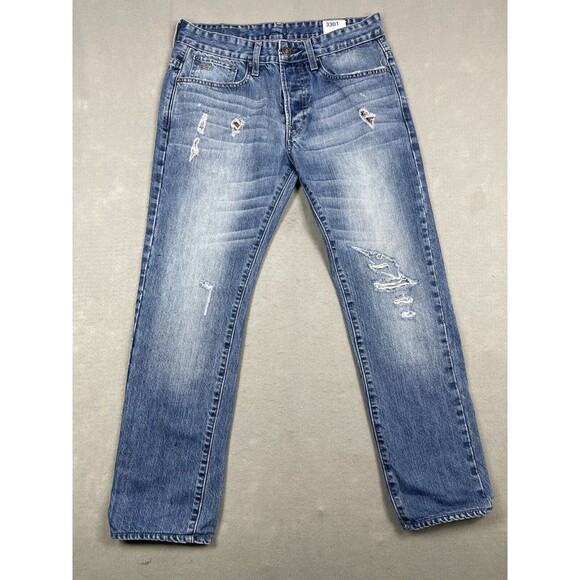 G-Star Raw Jeans Mens 30x32 (27L) 3301 Slim Straight Blue Denim Distressed - Picture 1 of 16